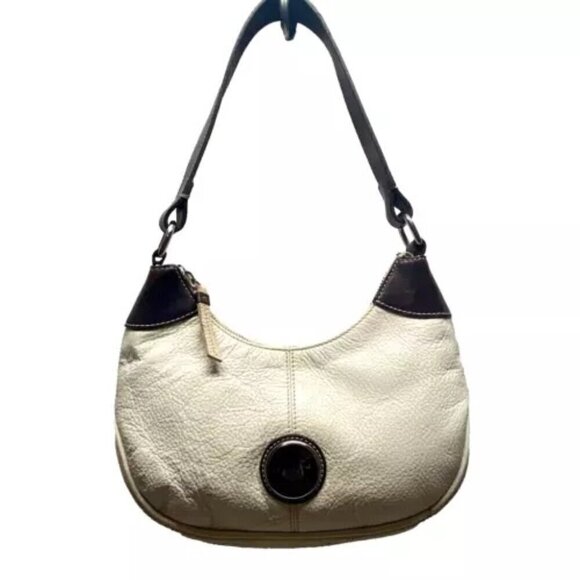Dooney & Bourke Vintage All-Weather Leather Pebble Grain Hobo Off White & Brown - Picture 1 of 15